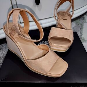 Vince Camuto Beige Wedge Sandals
